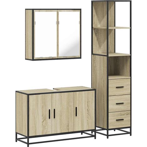 Maison Exclusive - 3-tlg. Badmöbel-Set Sonoma-Eiche Holzwerkstoff