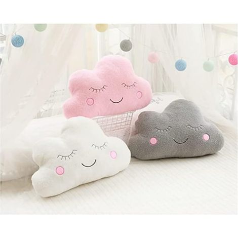 Coussin doux en peluche en forme d'étoile, de lune et de nuage, coussin frais pour lit, bureau, canapé, siège auto, accessoires de fête (Nuage (55 x 45 cm), gris) (1/4)