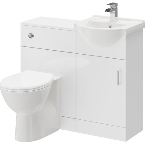 Alexander James Gloss White 950mm 1 Door Vanity Unit Toilet Suite (1/5)
