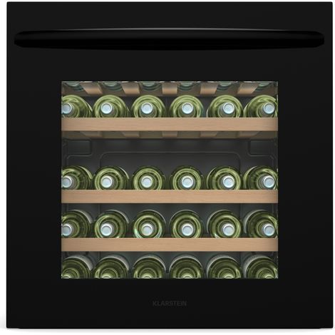 Klarstein Vinsider 30 cave à vin encastrable - 30 bouteilles, 1 zone, 5-20°C, éclairage LED, vitre anti-UV, étagères en bois, silencieuse, classe G, porte vitrée noir