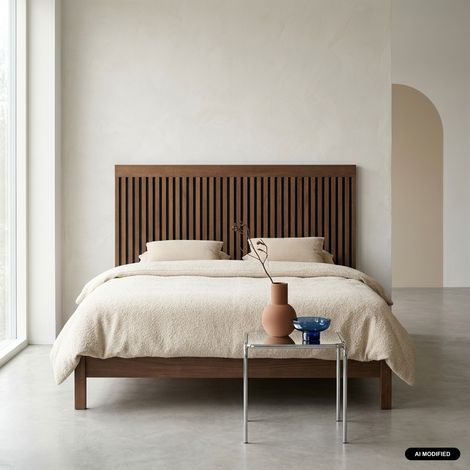 sweeek - Tête de lit décor bois tasseaux décoratifs 140cm noyer - Heddo (1/4)