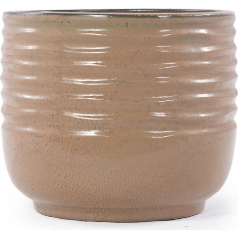 Maceta de cerámica artesanal Ø 20 cm, marrón claro brillante, con orificios de drenaje (1/5)