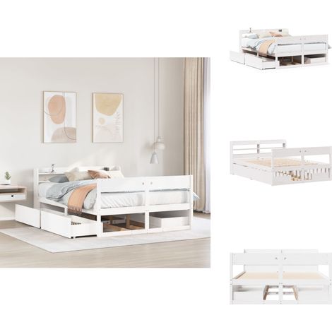 Cadre de lit sans matelas blanc 160x200 cm bois de pin massif - Cadre De Lit - Cadres De Lit - Lit - Meuble De Chambre À Coucher (1/5)