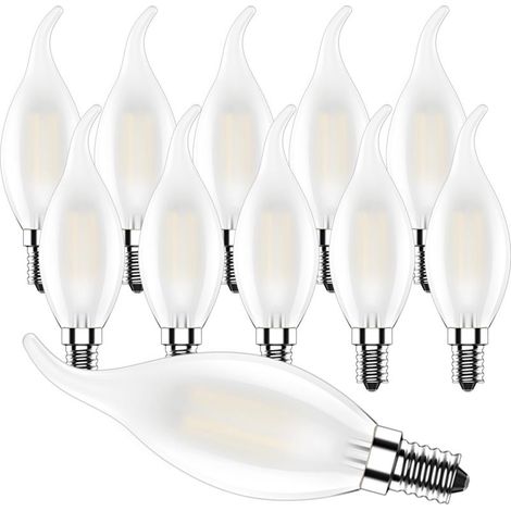 Ampoule LED E14 C35 Flamme 4W Dimmable Blanc Chaud 2700K 400lm Verre Mat Lot de 10 (1/5)