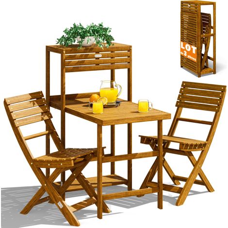 Casaria – Set de balcon 3 pcs en bois d'acacia FSC® – 2 chaises pliantes – Table avec étagère de rangement 94x61x117cm – Résistant aux intempéries (1/5)