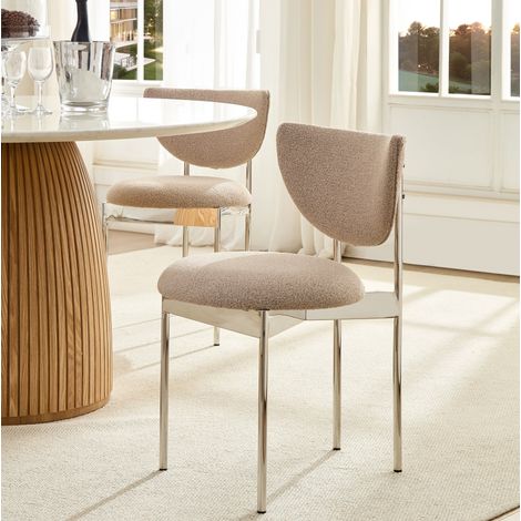 Pack da 2 sedie da pranzo scandinave in tessuto e metallo, beige chiaro, OKWISH (1/5)