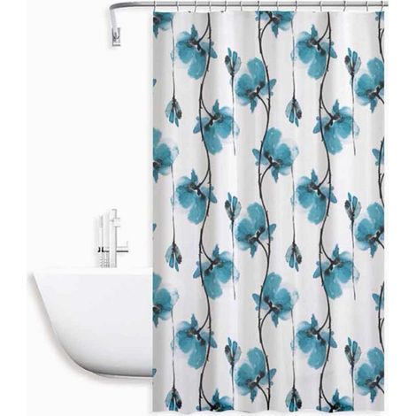 Cleafe - Tenda Doccia Vasca Impermeabile 12 Ganci Decorazione Fiori Blu 240 X 200cm 79225 - (1/3)