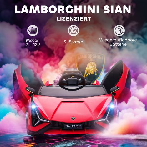 Voiture électrique enfant 12V avec télécommande 2,4 GHz, double moteur, avertisseur, phares LED et musique. Véhicule pour garçons et filles 3-5 ans, rouge.