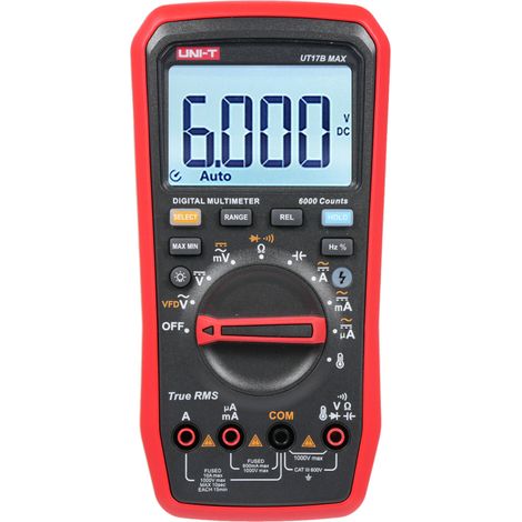 Multimetro digitale UT17B MAX, 1000 V, 6000 conteggi, True RMS, misurazione inverter VFD, tensione AC/DC, corrente AC/DC, resistenza, capacità, frequenza