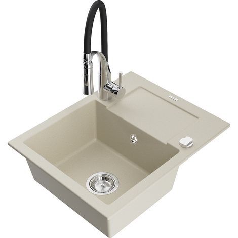 Mexen Enzo Granitspüle ein Becken mit Abtropffläche und Küchenarmatur Aster, beige - 6506-69-73450-07 (1/5)