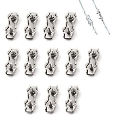 Lot de 12 serre-câbles doubles en acier M3, connecteur de serre-câble en acier inoxydable, pince de fixation de câble de frein, utilisé pour les câbles en acier de 2 mm (1/4)