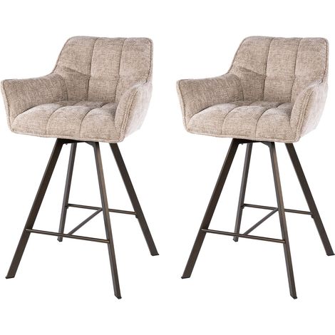 Lot 2 chaises de bar pivotantes tissu texturé sable et bronze - JORDI (1/5)