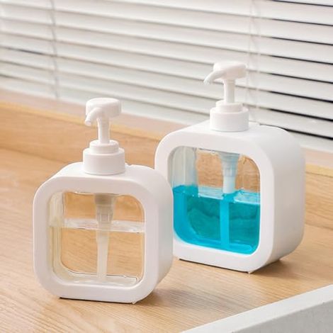 Distributeur Savon et Liquide Vaisselle - 2 Pièces Flacon Pompe Vide 500ml - Pour Shampoing, Gel Douche, Salle de Bain et Cuisine (1/4)