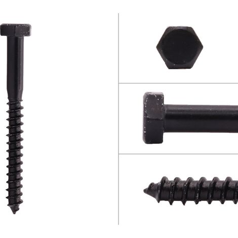 Sechskant Holzschrauben Schwarz M6 x 60 mm - Pro 25 Stück
