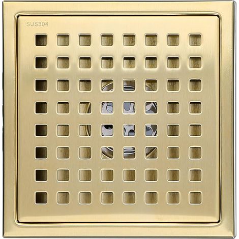 pezzo Scarico doccia quadrato in acciaio inox color oro 15x15 cm Scarico doccia a pavimento con copertura, nucleo deodorizzante in ottone, oro spazzolato (1/5)