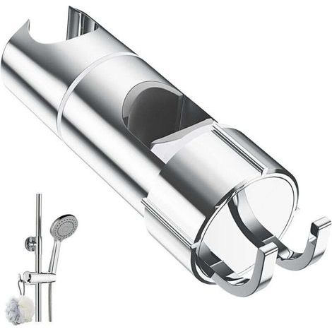 1 PCS Support de Douche Réglable avec 2 Crochets pour Pommes de Douche de 20,5 à 23,5 mm, Universel Support de Pommeau de Douche pour Barre de 18 25 mm, Chromé Support Douchette à Main (1/5)