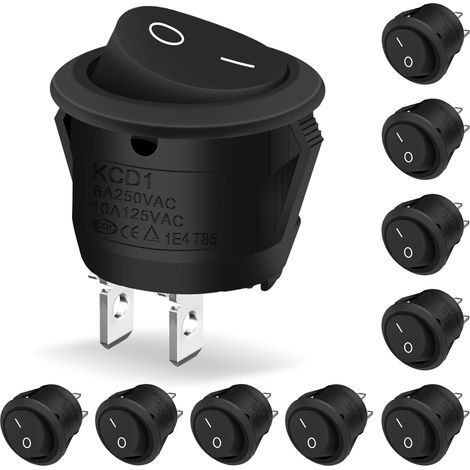 10 Stück 12V Schalter, Mini EIN/AUS-Taster 10A/125V 6A/250V, schwarzer, abschließbarer runder Wippschalter für Auto, Boot, Haushaltsgeräte