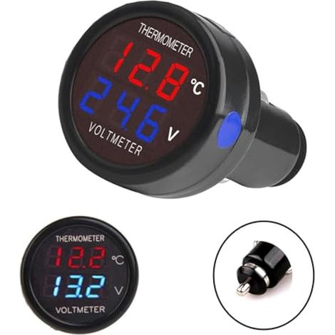 Voltmètre Numérique Thermomètre 2 en 1, DC 12V 24V 36V, Batterie Tension Température Mètre Moniteur testeur jauge indicateur pour Auto voiture camion bus (Rouge+Bleu) (1/5)
