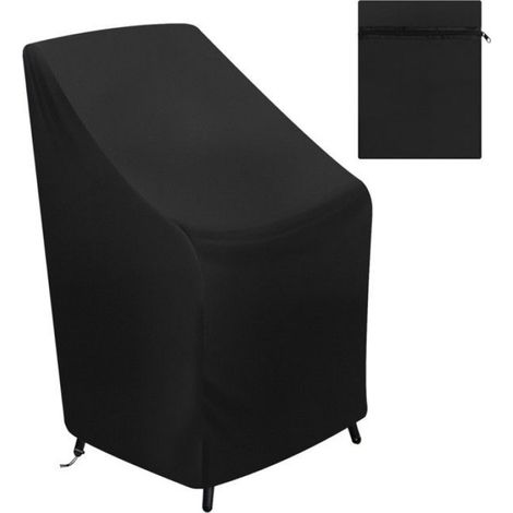 Housse De Chaise De Patio - Imperméable Polyester 210D - Pour Chaises Jardin Jusqu'à 63x76x120 Cm - Noir - 1 Pièce