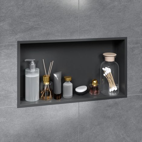 VILSTEIN  Duschnische 30x60 cm  Aufputz  Wandnische Schwarz  Randloses Duschregal mit Ablagefach