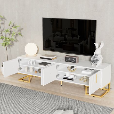 Meuble TV bas avec porte texturée, poignées et pieds dorés. [ANCIENNE RÉFÉRENCE : WF5308990WAA] (1/4)
