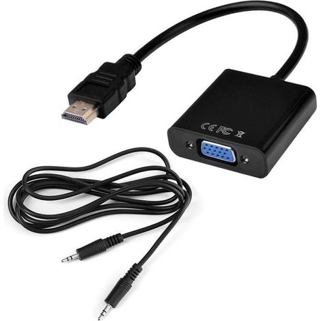 Adaptateur HDMI vers VGA - OCIODUAL - Câble Convertisseur 1080P - Mâle vers Femelle - Noir - Vidéo Audio