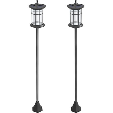 Lot de 2 lampadaires solaires avec autonomie de 6 heures et ancrage au sol, acier inoxydable et ABS, 23,5 x 23,5 x 184 cm, noir (1/5)