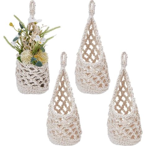 4 Suspensions Murales pour Plantes en Coton et Lin Blanc,Portes Pots Suspendus Adaptés à la Taille des Pots,Supports Muraux Boho pour Orchidées d'Intérieur,Succulentes et Végétation (3115 cm) (1/5)