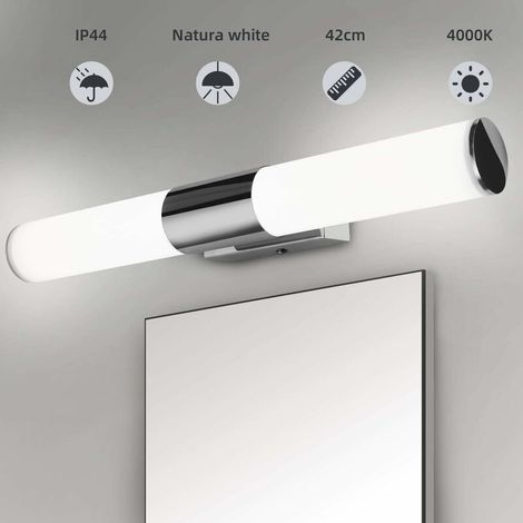 Applique murale salle de bain LED 32W – 2 ampoules 16W – Lumière blanche chaude 3000K – Métal chromé – IP44 pour humidité (1/5)