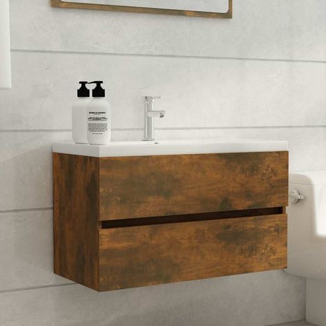 Meuble sous lavabo - Armoire de lavabo Style Contemporain Chêne fumé 80x38,5x45 cm Bois d'ingénierie BV296733 - BonneVie (1/5)