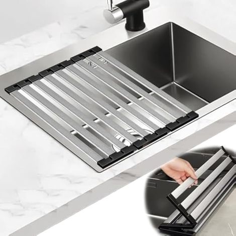 Egouttoir Vaisselle, égouttoir Télescopique à Enrouler Rangement et Organisation de Cuisine Amovible Séche Vaisselle Tapis D'égouttement pour porte-torchons, fruits, légumes (55CM×32.5CM) (1/5)