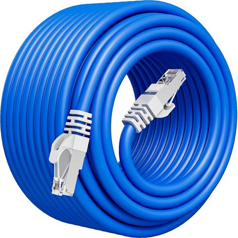 Cable Ethernet 50m, Cat 6a Cable RJ45 Blindé Gigabit Haute Vitesse  Long 500MHz 1Gbps FTP Câble Réseau, 24AWG CCA Cable LAN Internet Bleu, Compatible Cat5/Cat5e/Cat6, pour Routeur Switch Modem (1/5)