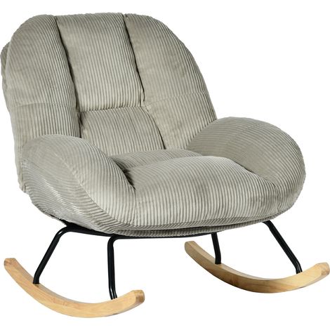 Fauteuil à bascule rocking chair style scandinave en velours côtelé Gris,Lithops
