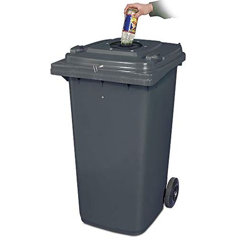 BRB 240 Liter Müllbehälter grau, Flascheneinwurf mit Gummirosette, abschließbar mit Dreikantschlüssel (1/2)