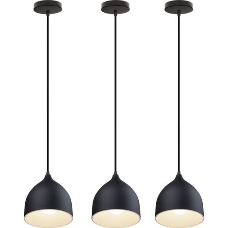 Pendant Light Fixture, Modern Hanging Lights with Lampshade, Industrial Dome Chandelier for Kitchen Island (3X Black)