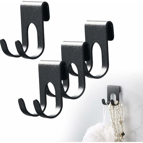 Noir 4 pièces crochets porte-rasoir auto-adhésifs, crochets porte-serviettes, crochets en acier inoxydable sans perçage, porte-rasoir, crochets supplémentaires pour étagère de douche de salle de bain (1/5)