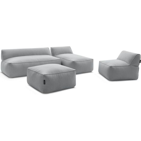 BOBOCHIC - Canapé de jardin modulable RIVIERA tissu chiné avec 1 chauffeuse 1 place, 1 chauffeuse 2 places, 1 méridienne et 1 pouf Gris clair (1/5)