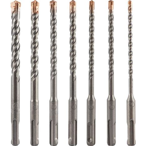 Juego de 7 brocas para martillos perforadores y taladros de hormigón, color plata, 16 cm de largo. (1/3)