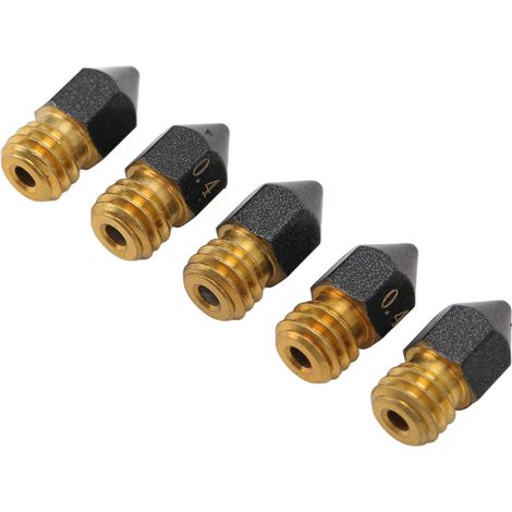 Lot de 5 buses d'extrusion pour imprimante 3D (0,4 mm) en laiton avec revêtement PTFE, compatibles avec filament de 1,75 mm (MK8). (1/5)