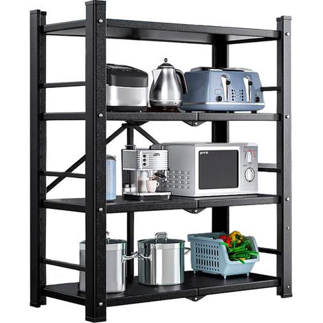 Étagère de Rangement à 4 étagères en métal 73 x 37 x 115 cm Noir (1/5)