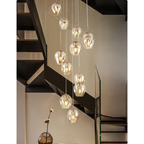 Moderne Escalier Suspendu Lustre,Plafonnier Lustre Verre Boule Suspension,Lampe Led,Grand Multi Ampoule Luminaire Suspendu Pour Salon,Cage Descalier,Couloir,Villa (10 lights) (1/5)