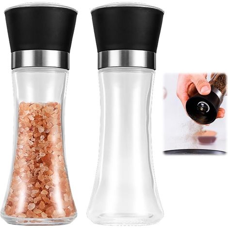 Set di 2 macina sale e pepe, 190 ml - Macinini regolabili in vetro e acciaio inox - Adatti per pepe, sale, peperoncino e altre spezie (1/5)