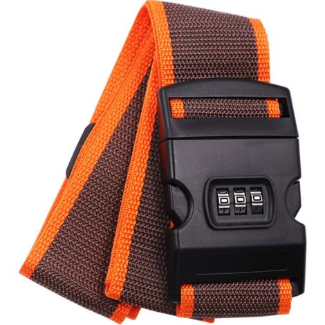 2 bagages Sangles de cerclage réglables Bretelles croisées avec serrure à combinaison Valise trolley Voyage à carreaux Elastique de renfort Sangle de renfort orange marron