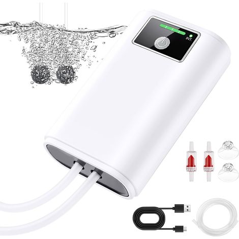 Portable Air Pump USB Rechargeable Fish Tank Air Pump Two Outlets and Air Stones 2600mAh Battery Quiet for Bait Bucket Fishing (1/5)