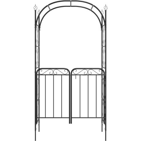 — Arche de jardin avec portillon noir, 108 x 45 x 235 cm — Treillis en acier pour plantes grimpantes et arche décorative de jardin (1/5)