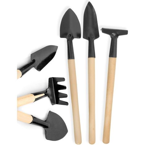 Set of 3 mini rake, rake, drain and spade, for flower pot, planters, balconies, grass bed approx. 20cm