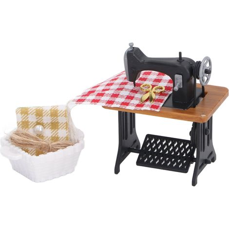 Ensemble de machine à coudre miniature pour maison de poupée, ornement à pédale, accessoires de mobilier vintage pour la décoration de mini-maisons de poupées. (1/5)