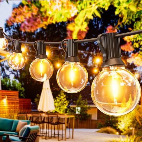 Guirlande Lumineuse Exterieure, 30M G40 Guirlande Guinguette Extérieur avec 50 Plastique LED Ampoules Etanche IP45, Blanc Chaud Chaîne Lumiere Exterieur pour Jardin Patio Fête Mariage Noël (1/5)