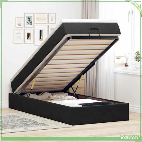 Cadre de lit ottoman avec matelas - 3311155 - Velours noir - 90x190 cm - Rangement hydraulique (1/5)