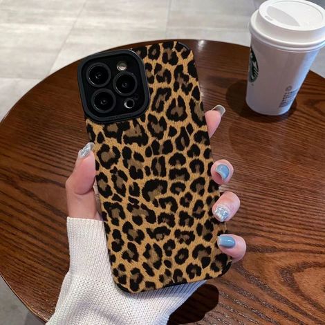 Étui de téléphone rétro marron à imprimé léopard - Convient à l'iPhone 16 Pro Max, étui de protection intégrale avec texture cuir, étui de protection antichoc pour le bord de l'objectif. (1/3)